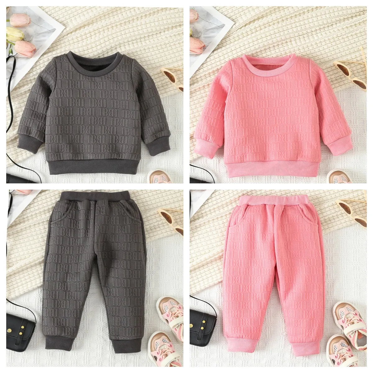 2 Pieces Set Baby Kid Girls Boys Solid Color Letters Tops And Pants Wholesale 231130242