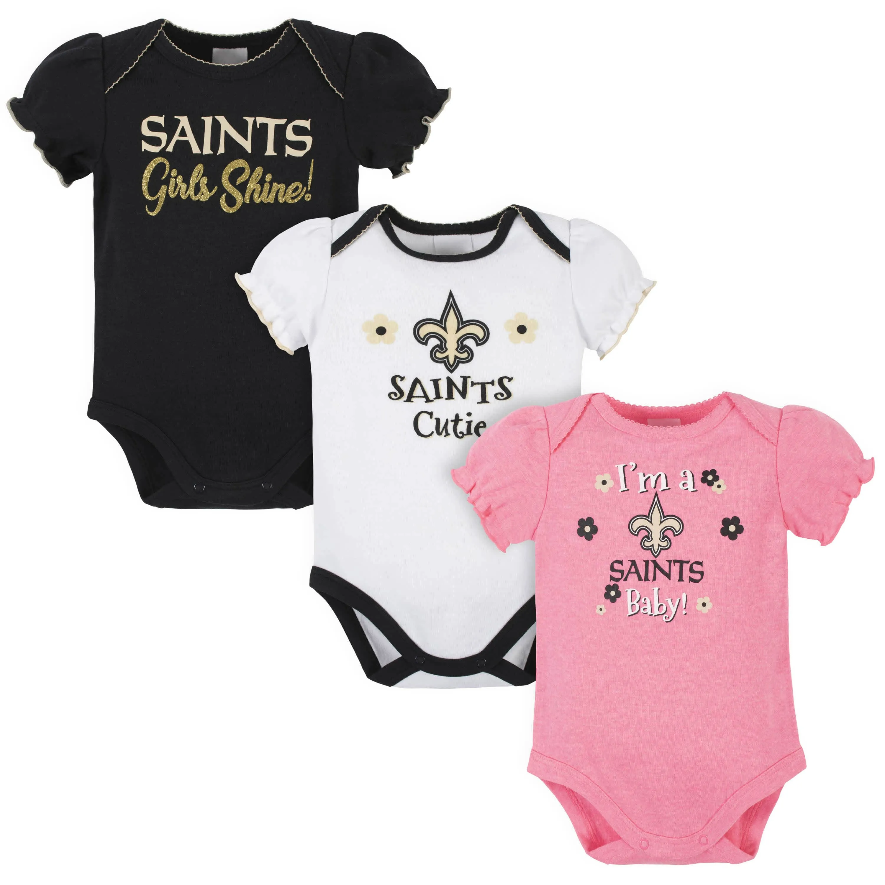 3-Pack Baby Girls New Orleans Saints Short Sleeve Bodysuits