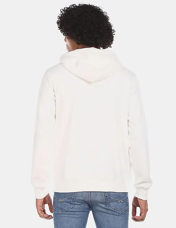 Aeropostale Men White Drawstring Hood Front Print Sweatshirt