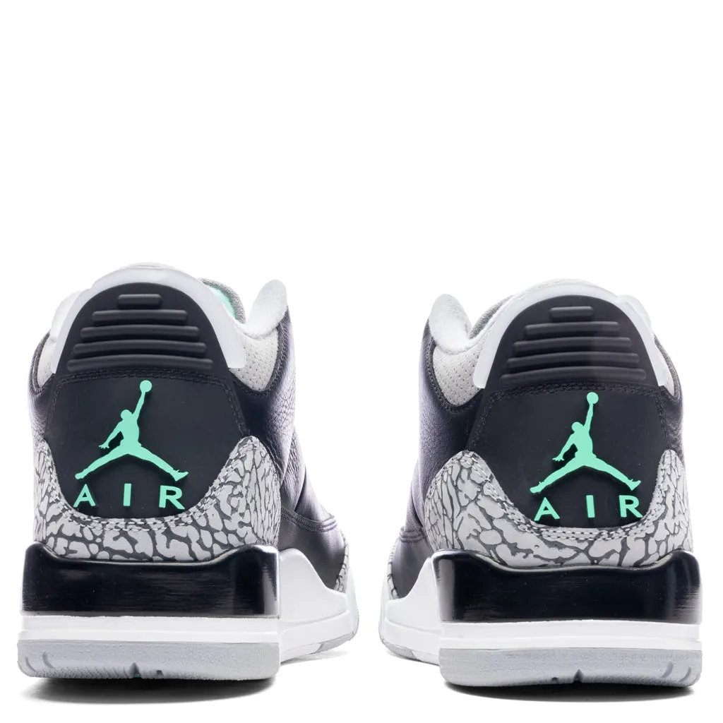 Air Jordan 3 Retro 'Green Glow' - Black/Green Glow/Wolf Grey