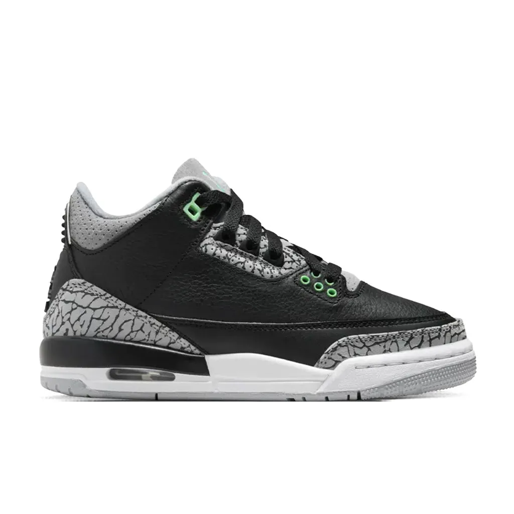 Air Jordan 3 Retro 'Green Glow' (GS) - Black/Green Glow/Wolf Grey