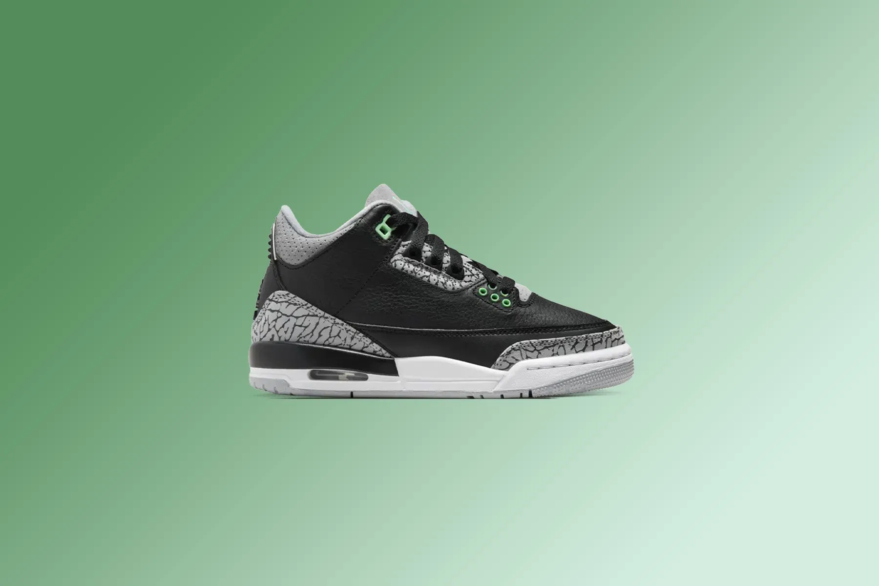 Air Jordan 3 Retro 'Green Glow' (GS) - Black/Green Glow/Wolf Grey