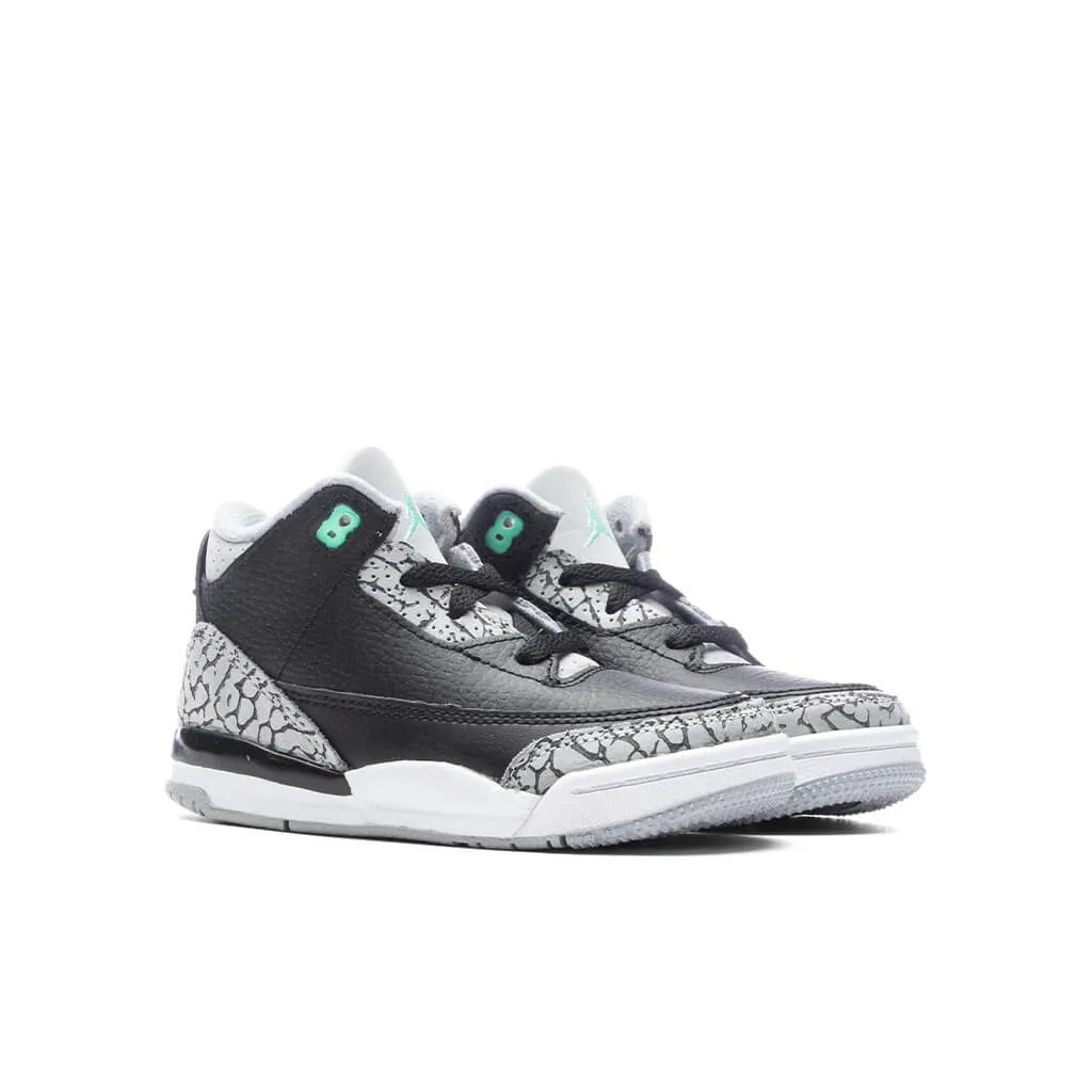 Air Jordan 3 Retro 'Green Glow' (TD) - Black/Green Glow/Wolf Grey