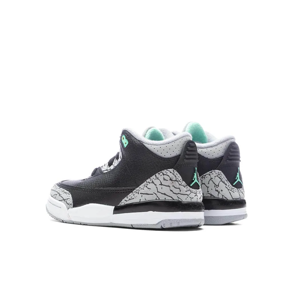 Air Jordan 3 Retro 'Green Glow' (TD) - Black/Green Glow/Wolf Grey