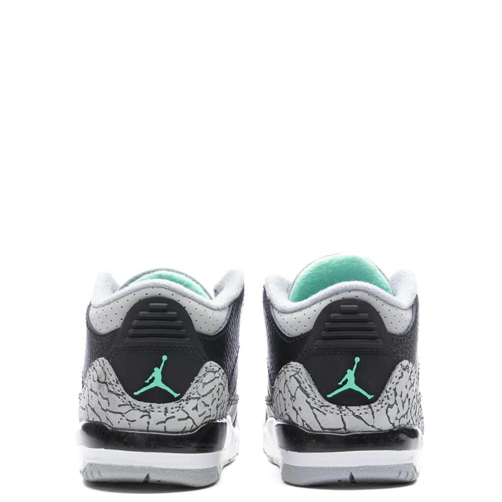 Air Jordan 3 Retro 'Green Glow' (TD) - Black/Green Glow/Wolf Grey