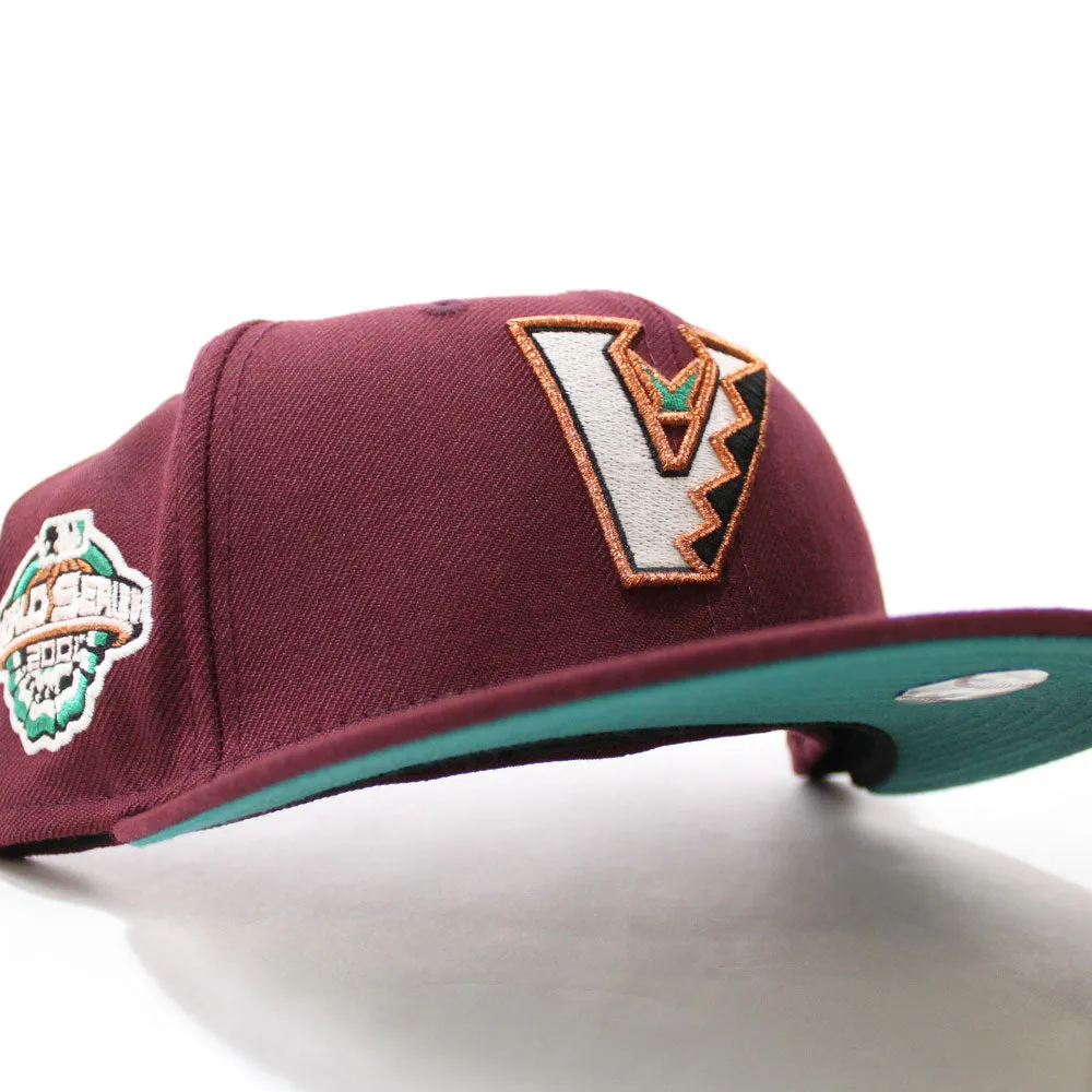 Arizona Diamondbacks 2001 World Series New Era 59Fifty Fitted Hat (Glow in the Dark Maroon Green Under Brim)