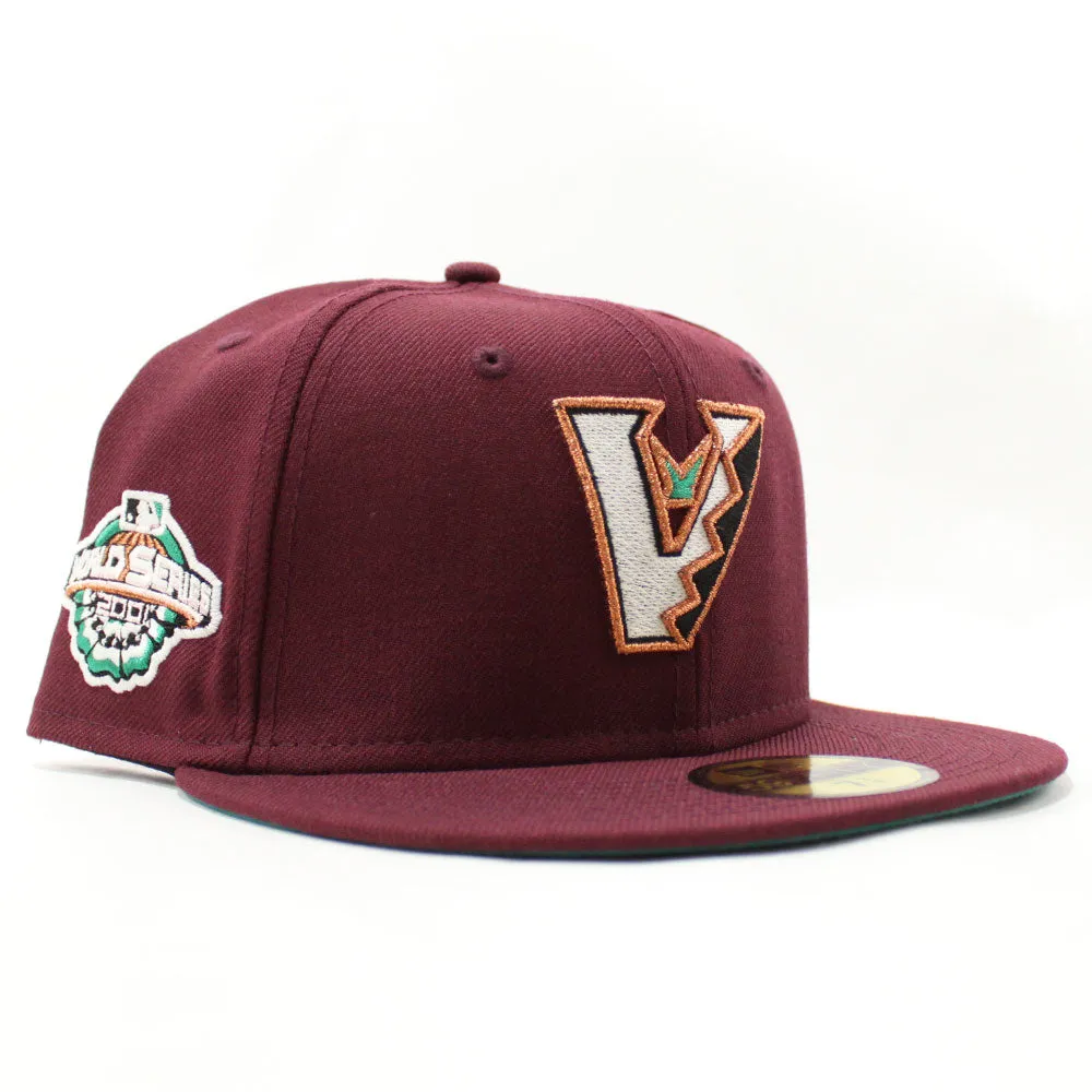 Arizona Diamondbacks 2001 World Series New Era 59Fifty Fitted Hat (Glow in the Dark Maroon Green Under Brim)