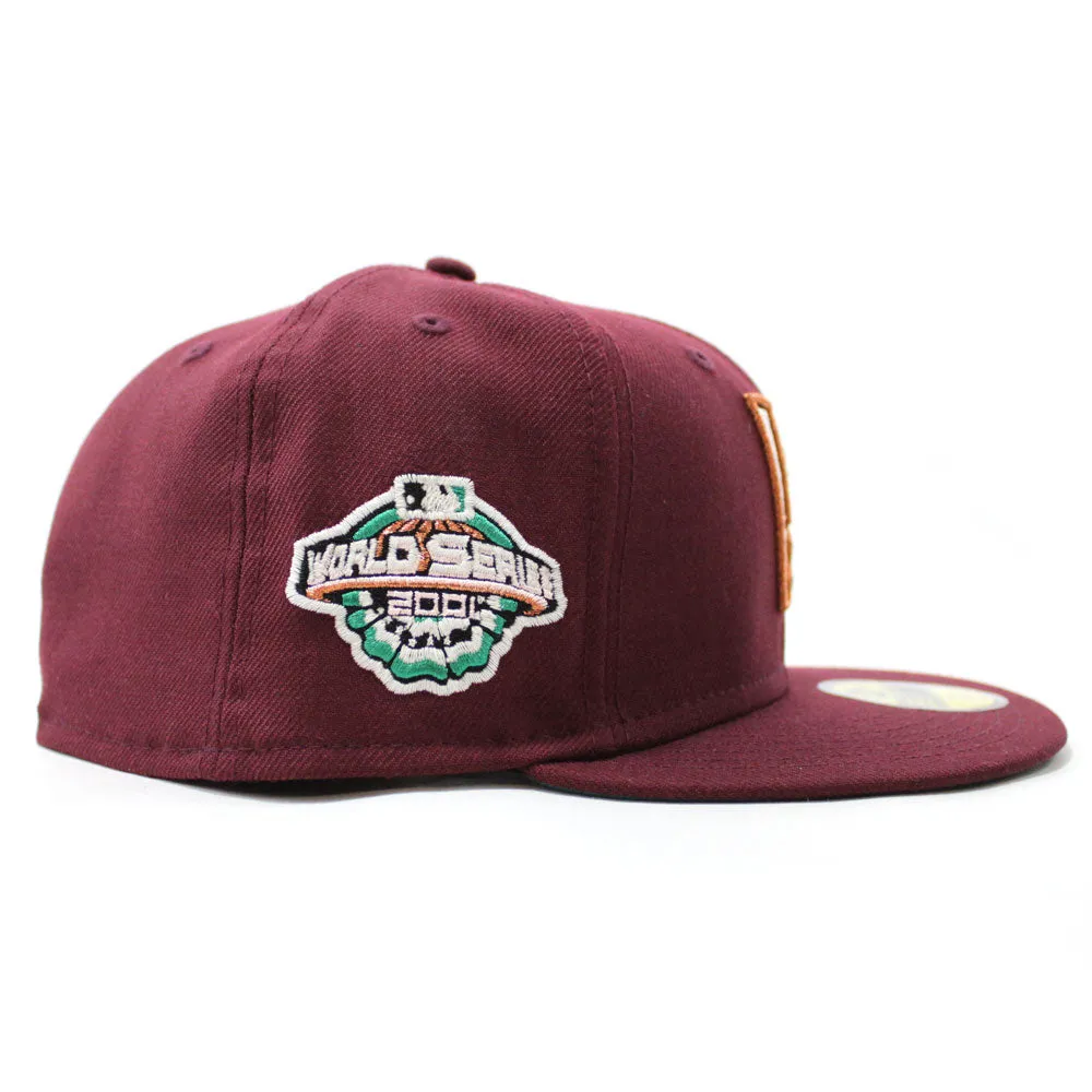 Arizona Diamondbacks 2001 World Series New Era 59Fifty Fitted Hat (Glow in the Dark Maroon Green Under Brim)