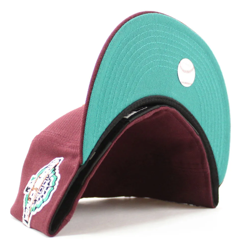 Arizona Diamondbacks 2001 World Series New Era 59Fifty Fitted Hat (Glow in the Dark Maroon Green Under Brim)