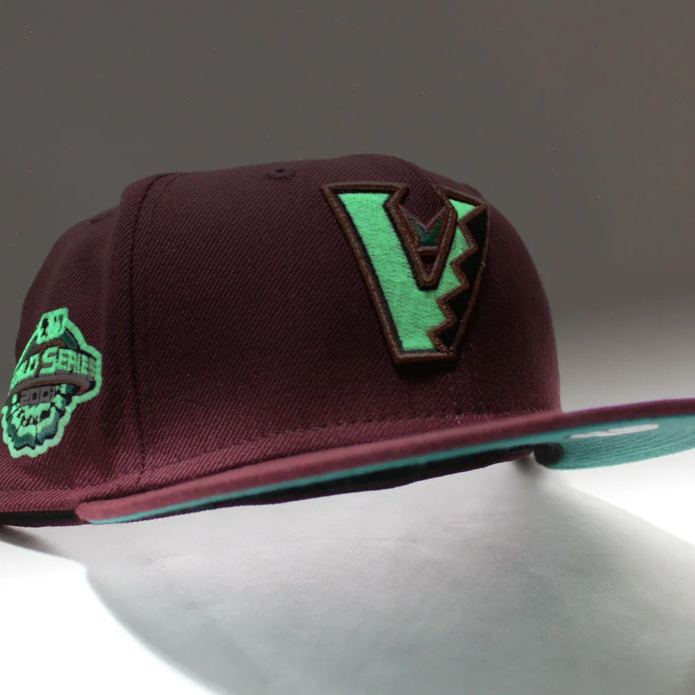 Arizona Diamondbacks 2001 World Series New Era 59Fifty Fitted Hat (Glow in the Dark Maroon Green Under Brim)