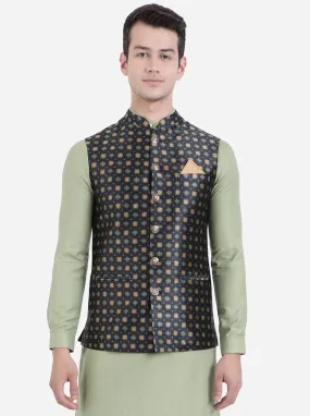 Black Printed Bandhgala Jacket | Greenfibre