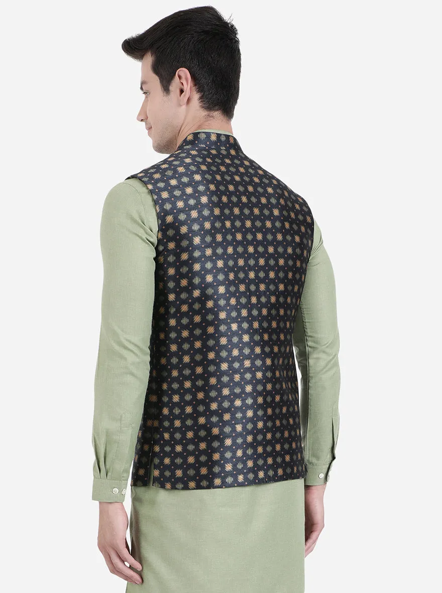 Black Printed Bandhgala Jacket | Greenfibre