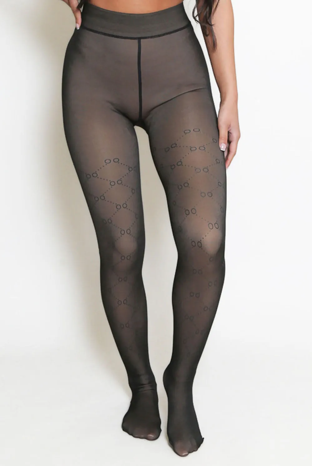 Black Printed Thermal Tights