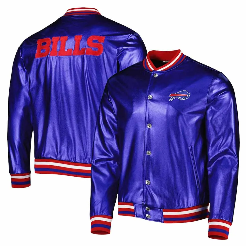 Buffalo Bills Metallic Royal Leather Jacket