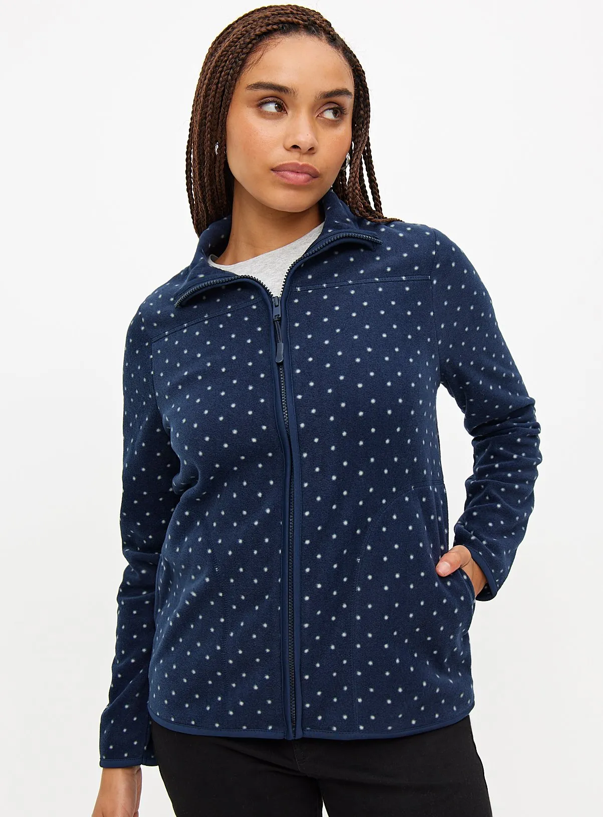 Buy Navy Spot Print Zip-Through Fleece XL | Hoodies and sweatshirts | Tu