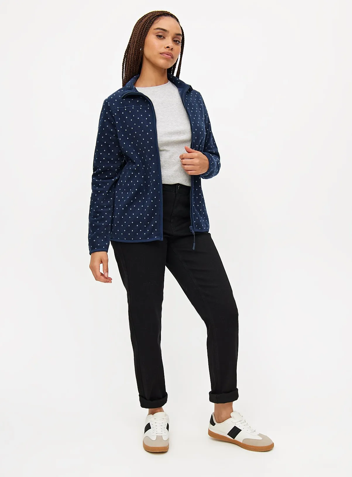 Buy Navy Spot Print Zip-Through Fleece XL | Hoodies and sweatshirts | Tu