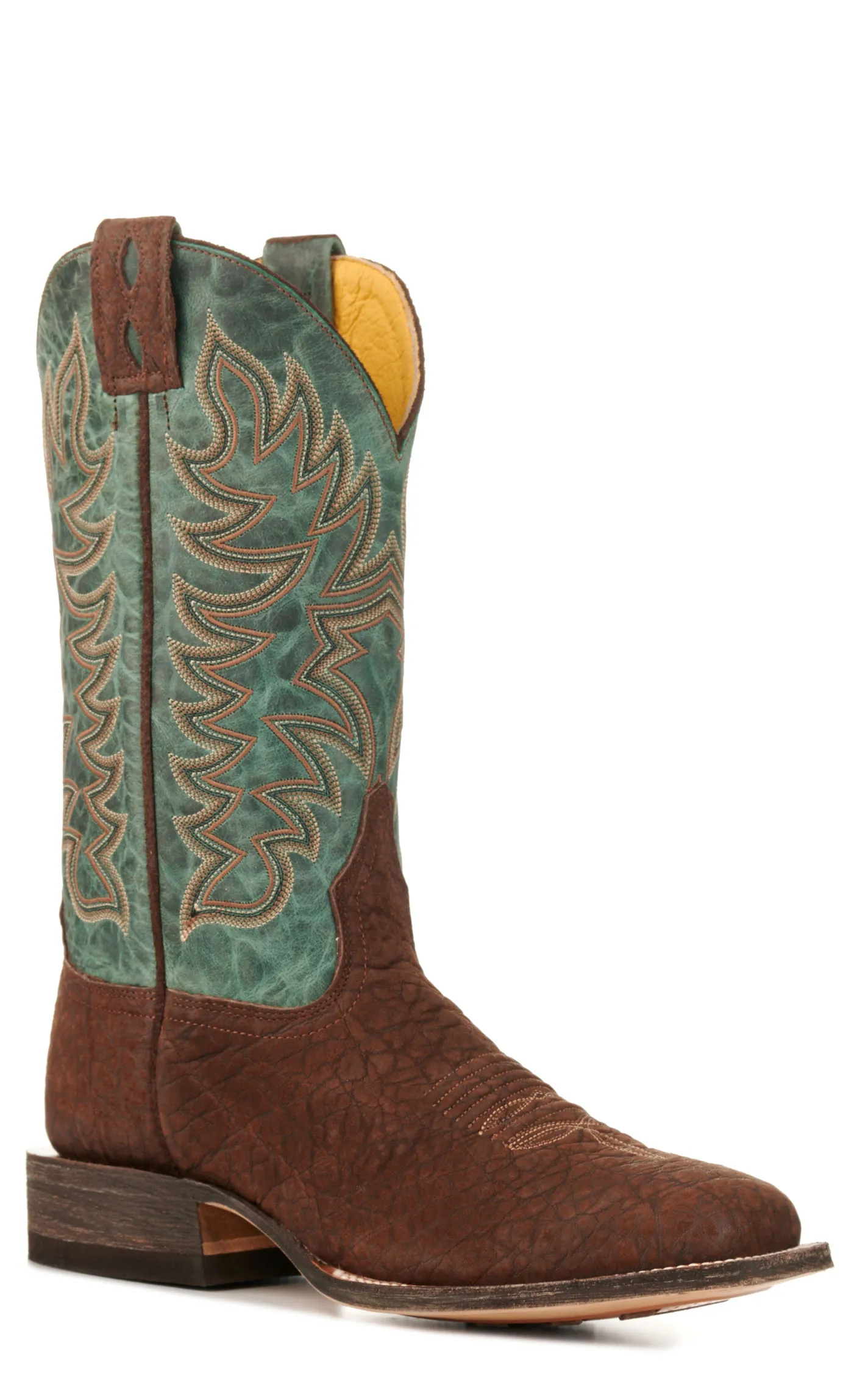 Cavender's Men's Endurance Teal and Chocolate Elephant Wide Square Toe Exotic Cowboy Boots