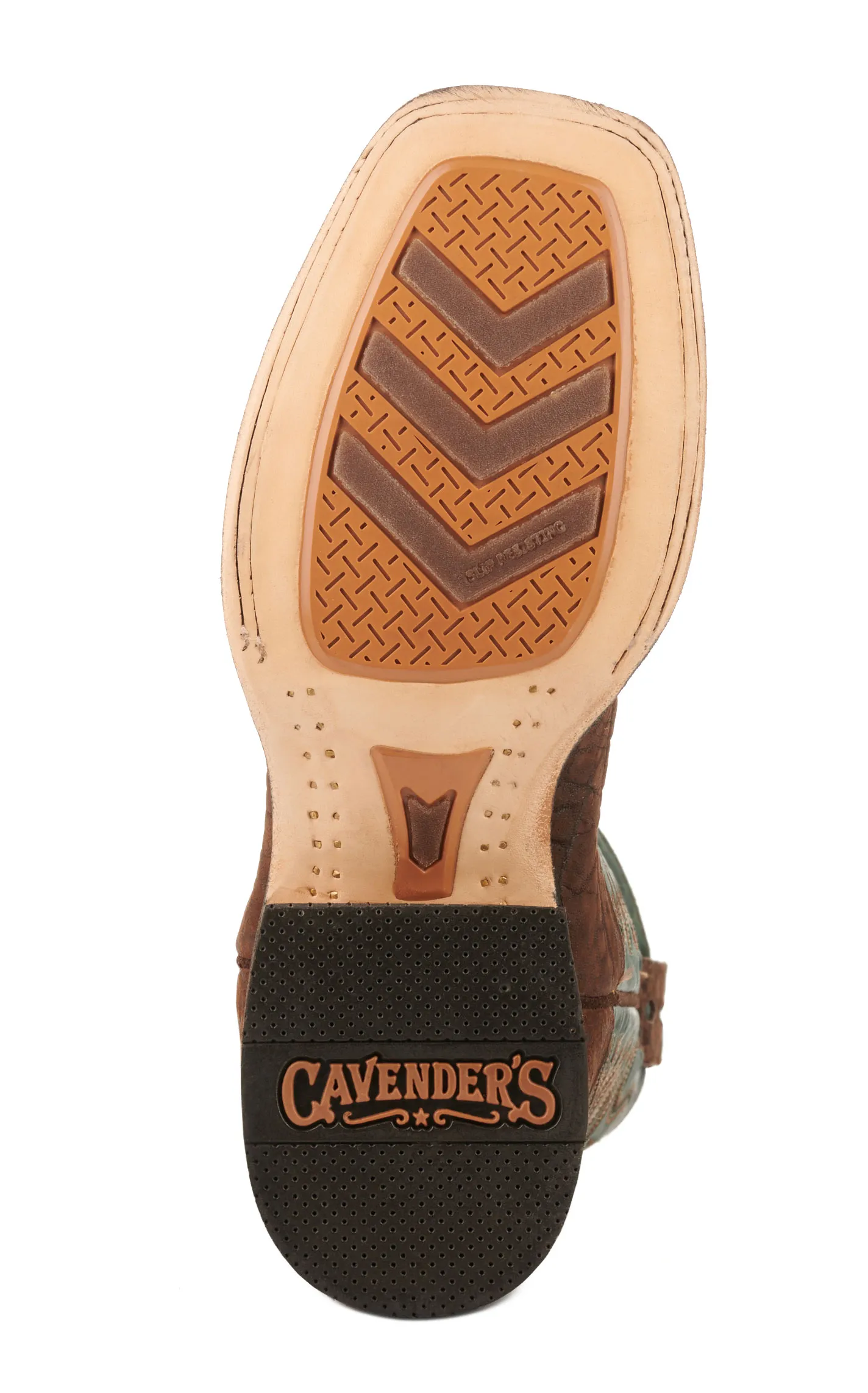 Cavender's Men's Endurance Teal and Chocolate Elephant Wide Square Toe Exotic Cowboy Boots