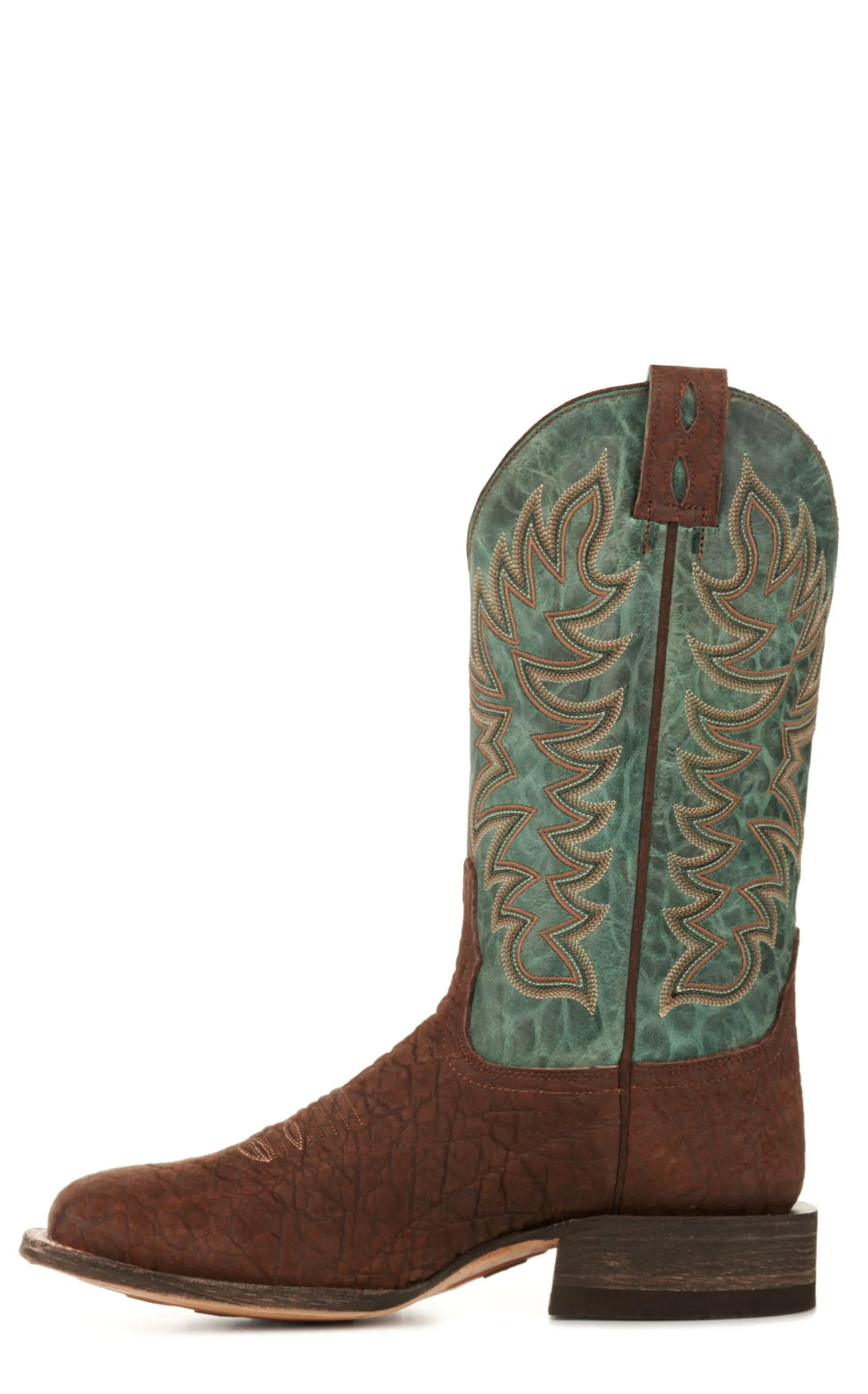 Cavender's Men's Endurance Teal and Chocolate Elephant Wide Square Toe Exotic Cowboy Boots