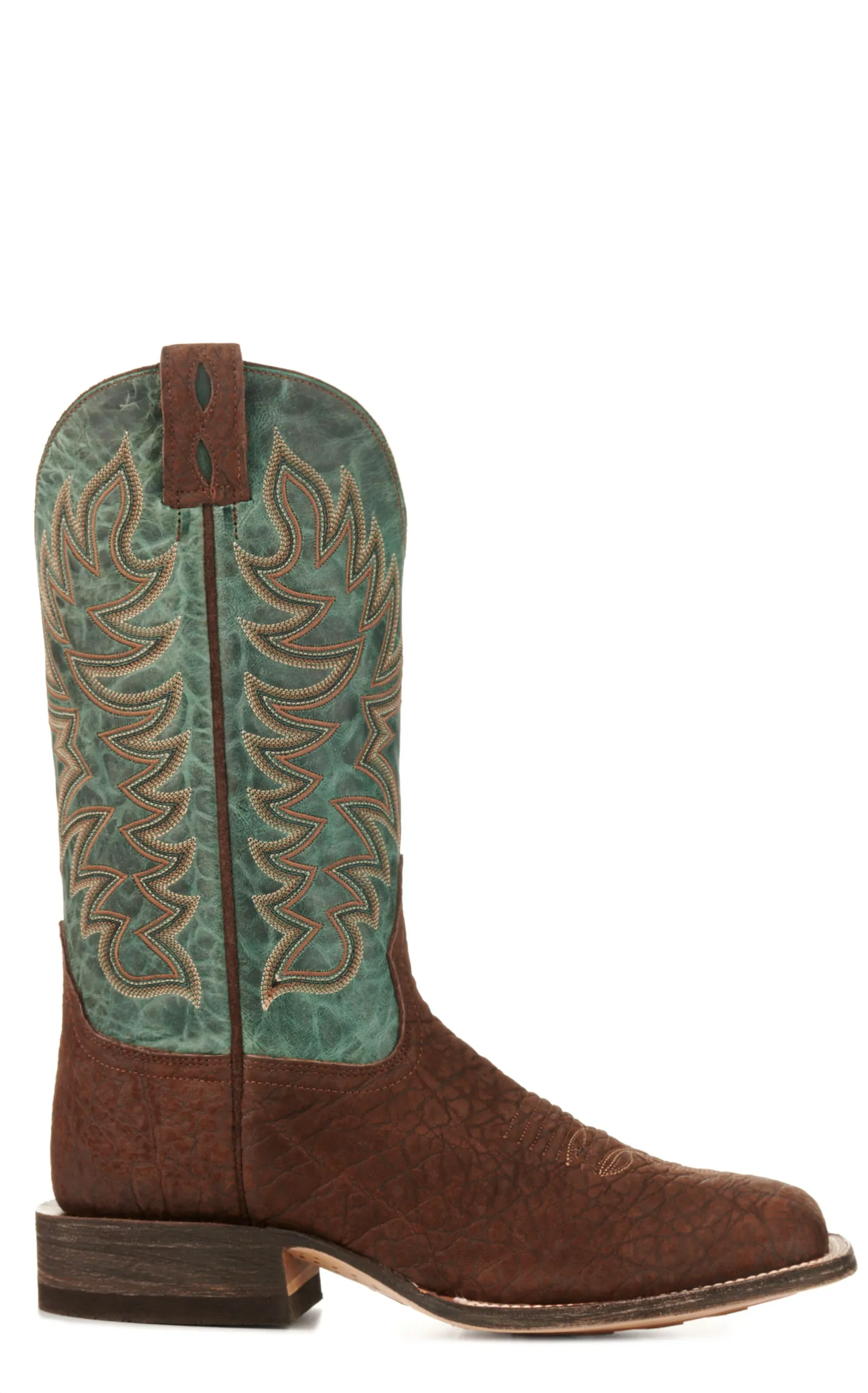 Cavender's Men's Endurance Teal and Chocolate Elephant Wide Square Toe Exotic Cowboy Boots