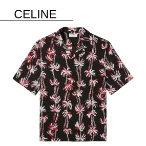 CELINE  |Tropical Patterns Short Sleeves Logo Luxury Shirts