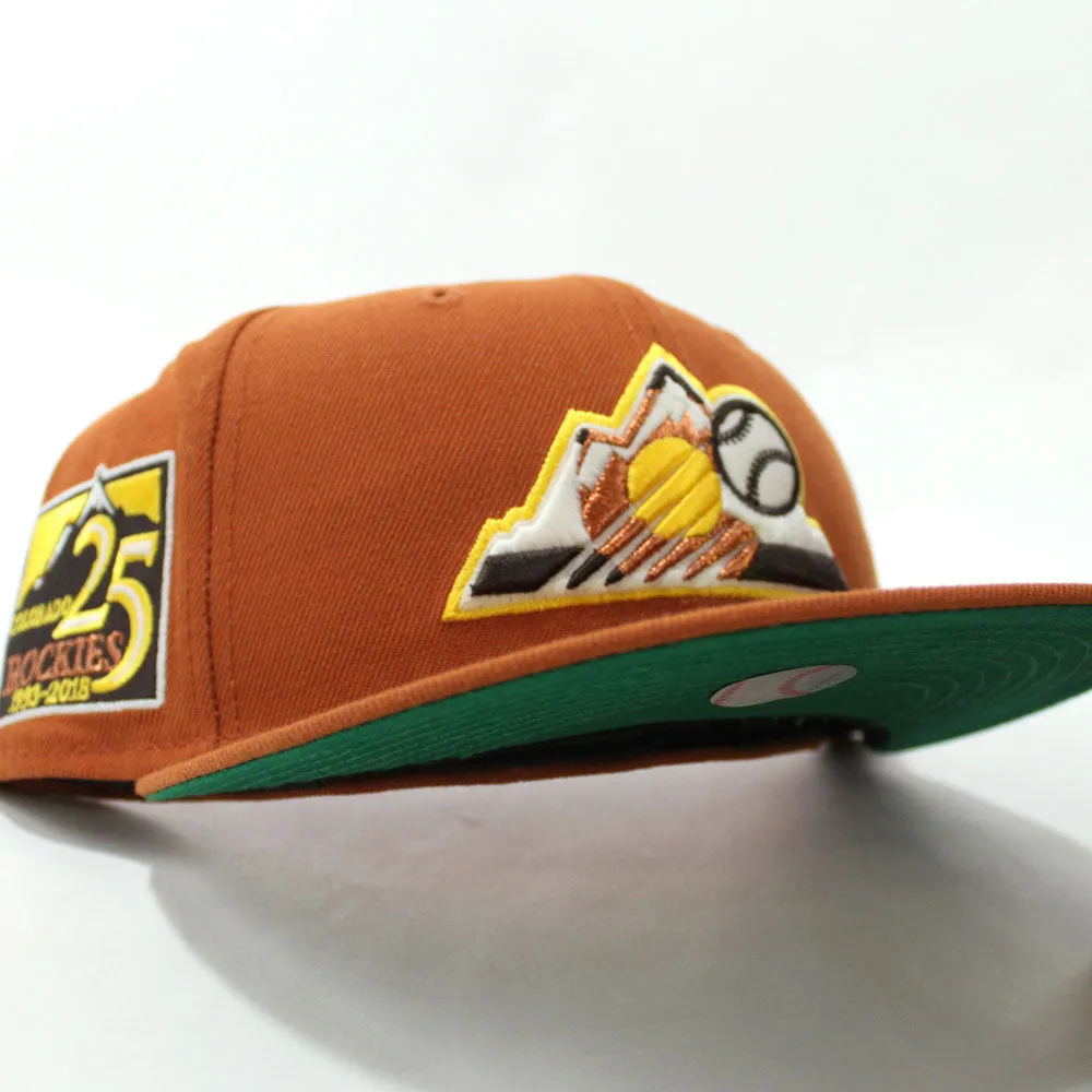 Colorado Rockies 25th Anniversary New Era 59Fifty Fitted Hat (Glow in the Dark Rust Orange Yellow Copper Green Under Brim)