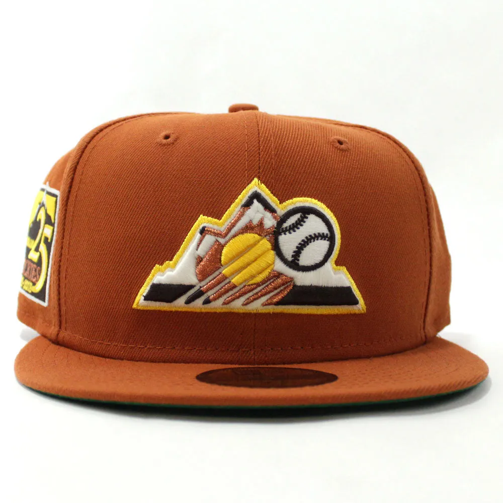 Colorado Rockies 25th Anniversary New Era 59Fifty Fitted Hat (Glow in the Dark Rust Orange Yellow Copper Green Under Brim)