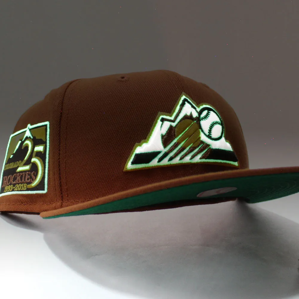 Colorado Rockies 25th Anniversary New Era 59Fifty Fitted Hat (Glow in the Dark Rust Orange Yellow Copper Green Under Brim)