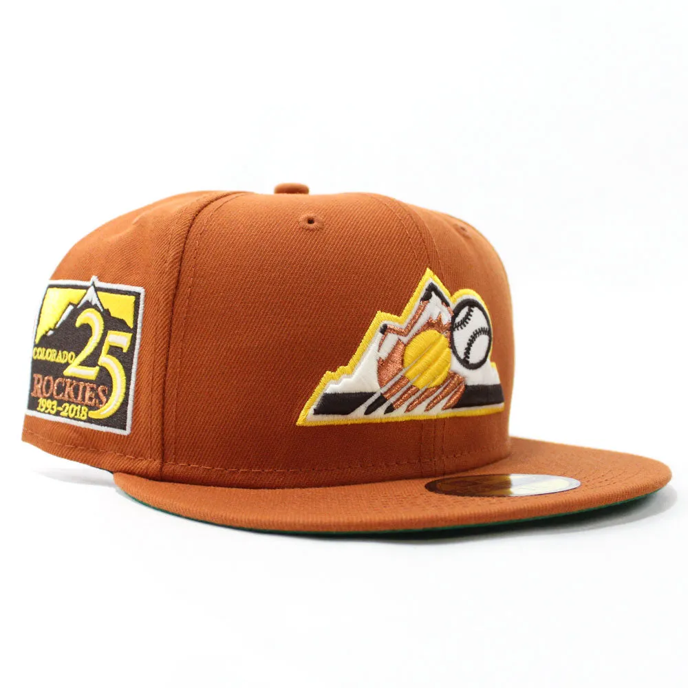 Colorado Rockies 25th Anniversary New Era 59Fifty Fitted Hat (Glow in the Dark Rust Orange Yellow Copper Green Under Brim)