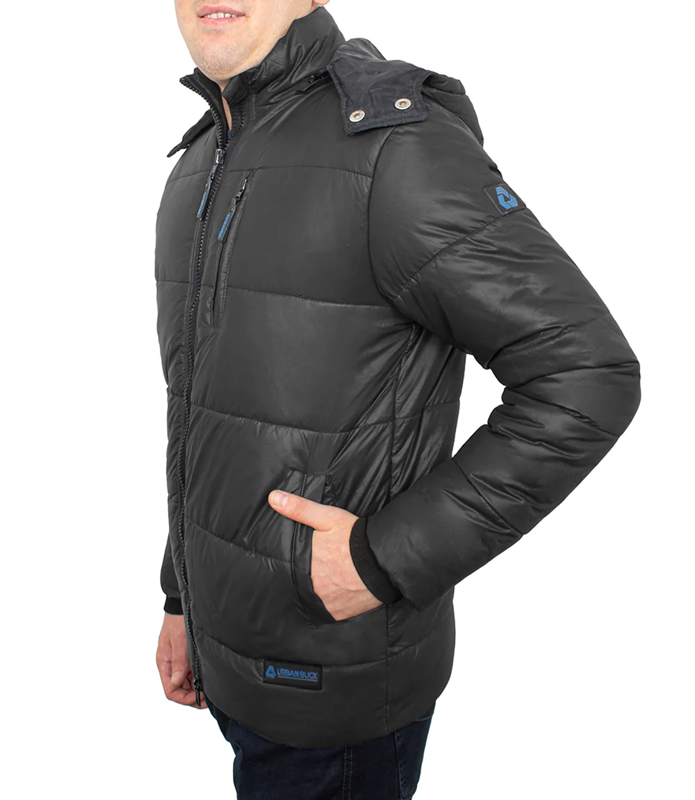 Dark Gray Men's Puffer Jacket With Hood