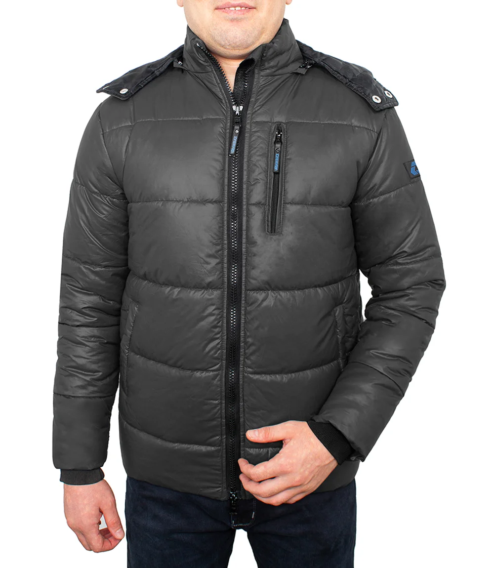 Dark Gray Men's Puffer Jacket With Hood