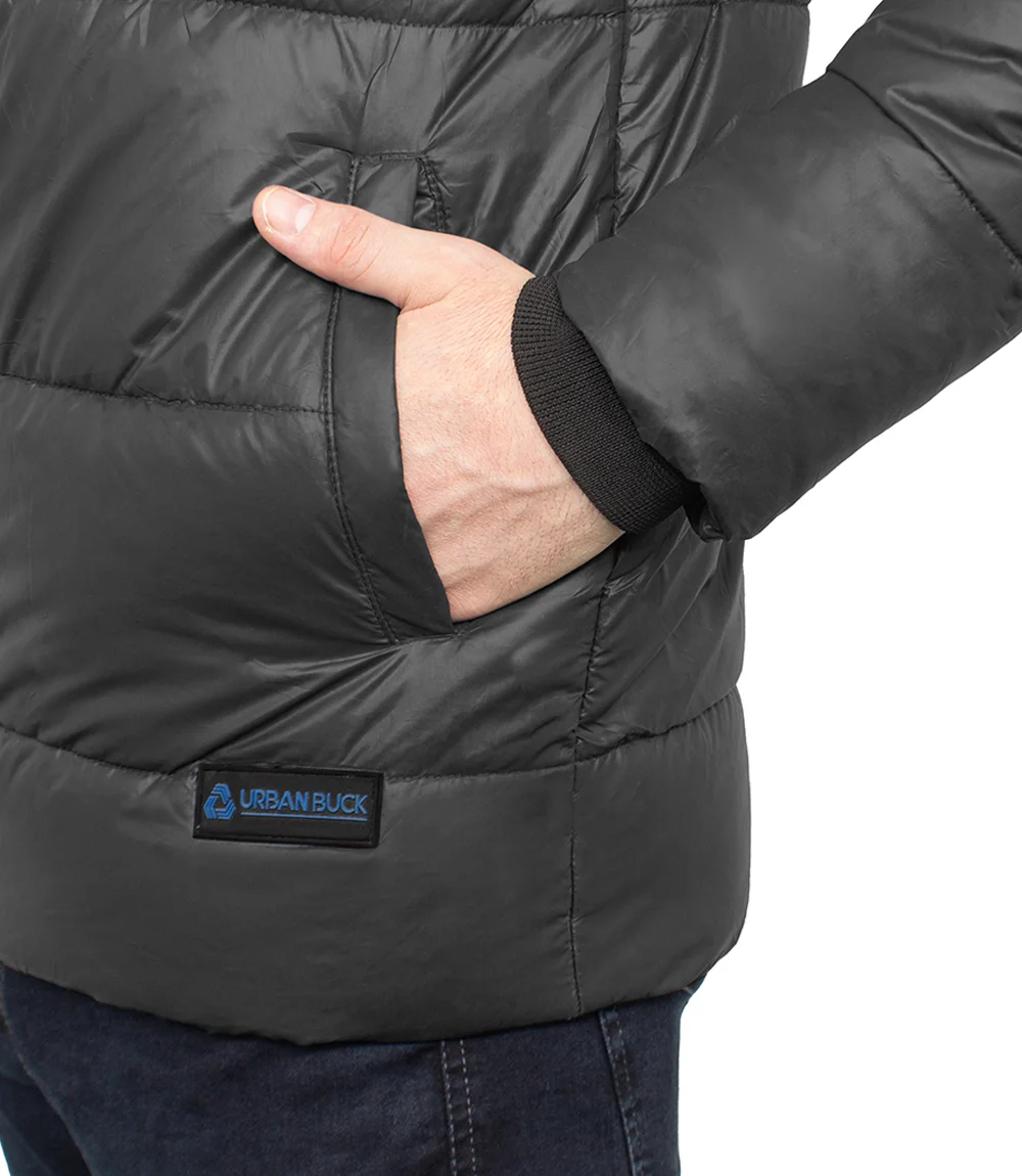 Dark Gray Men's Puffer Jacket With Hood