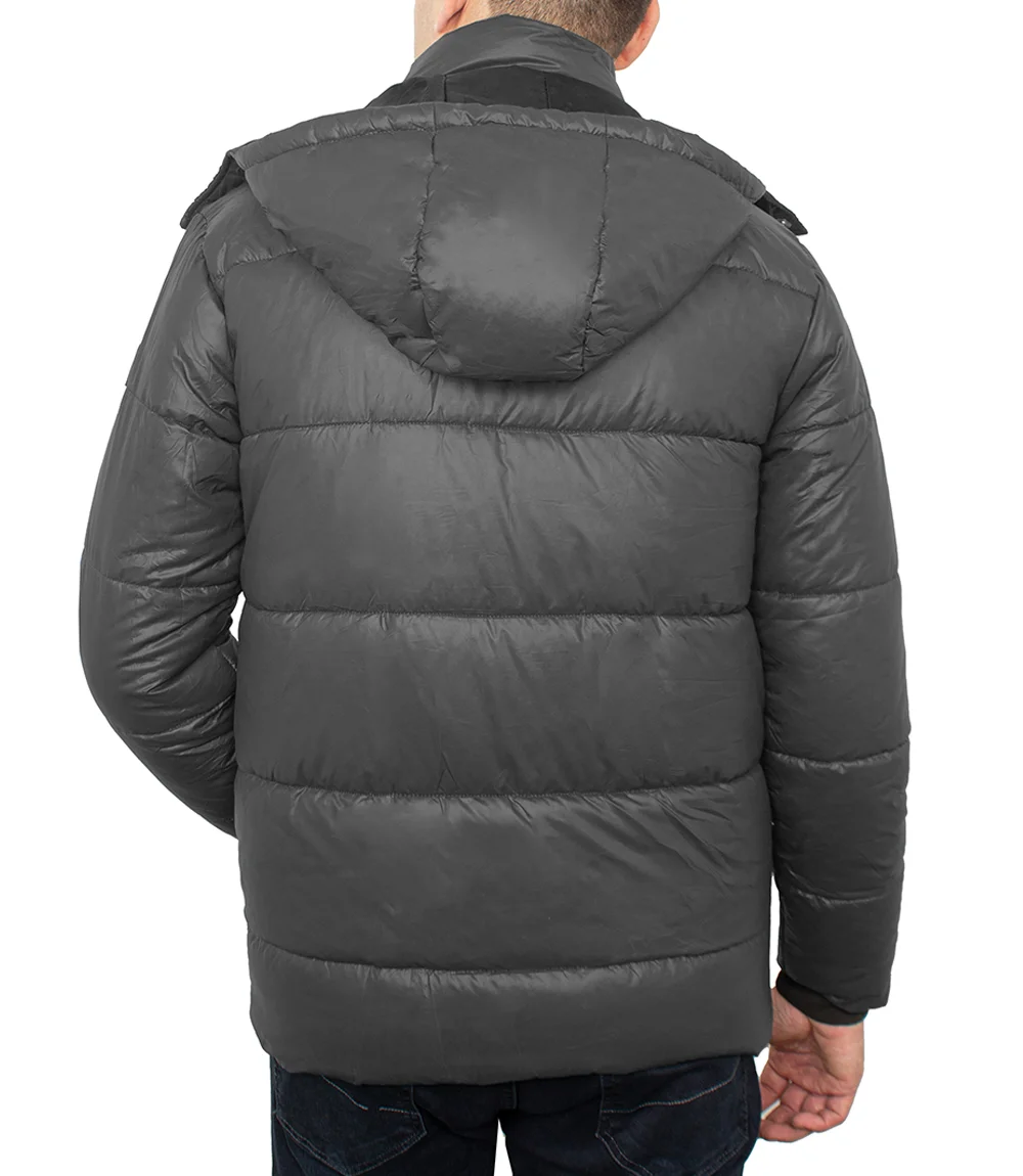 Dark Gray Men's Puffer Jacket With Hood