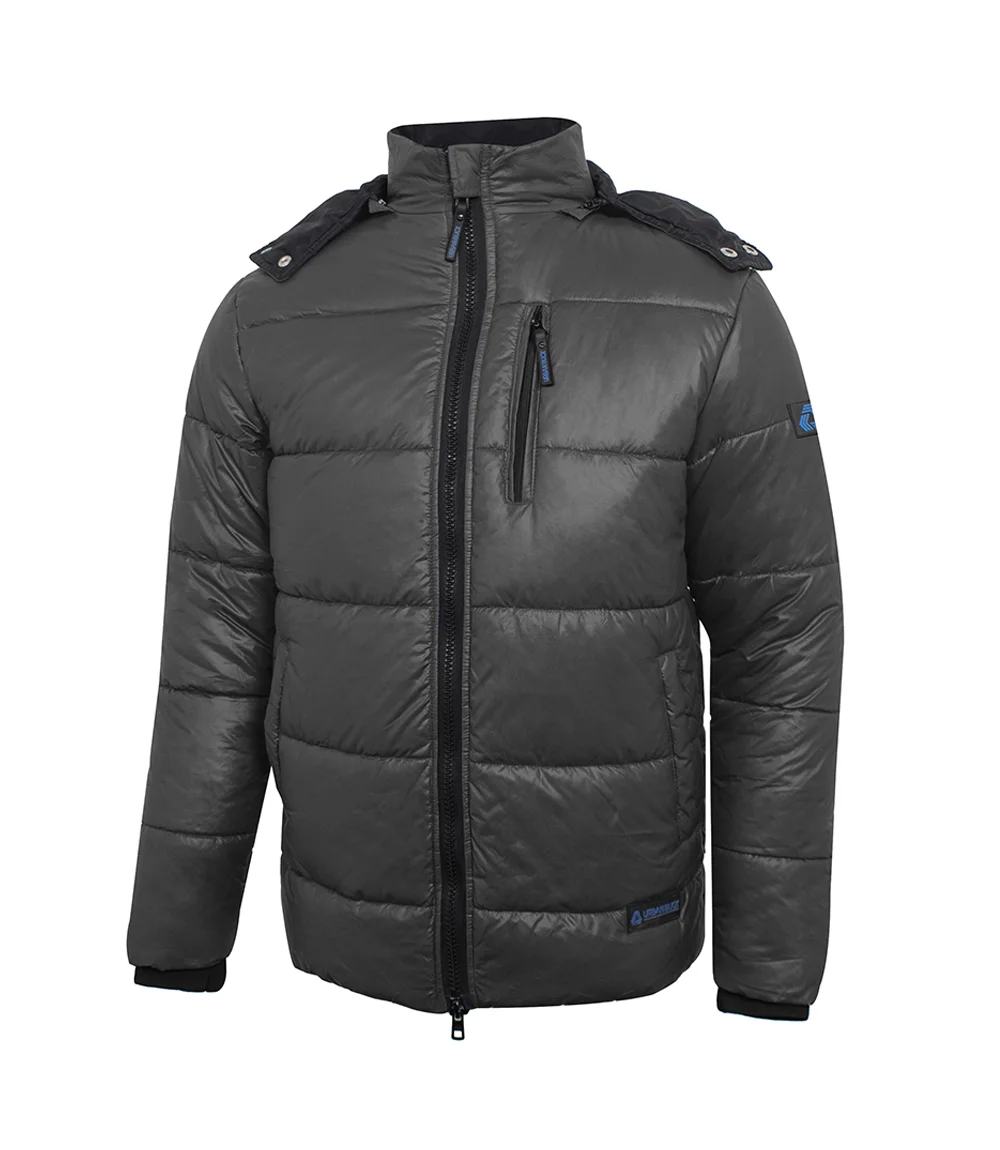 Dark Gray Men's Puffer Jacket With Hood