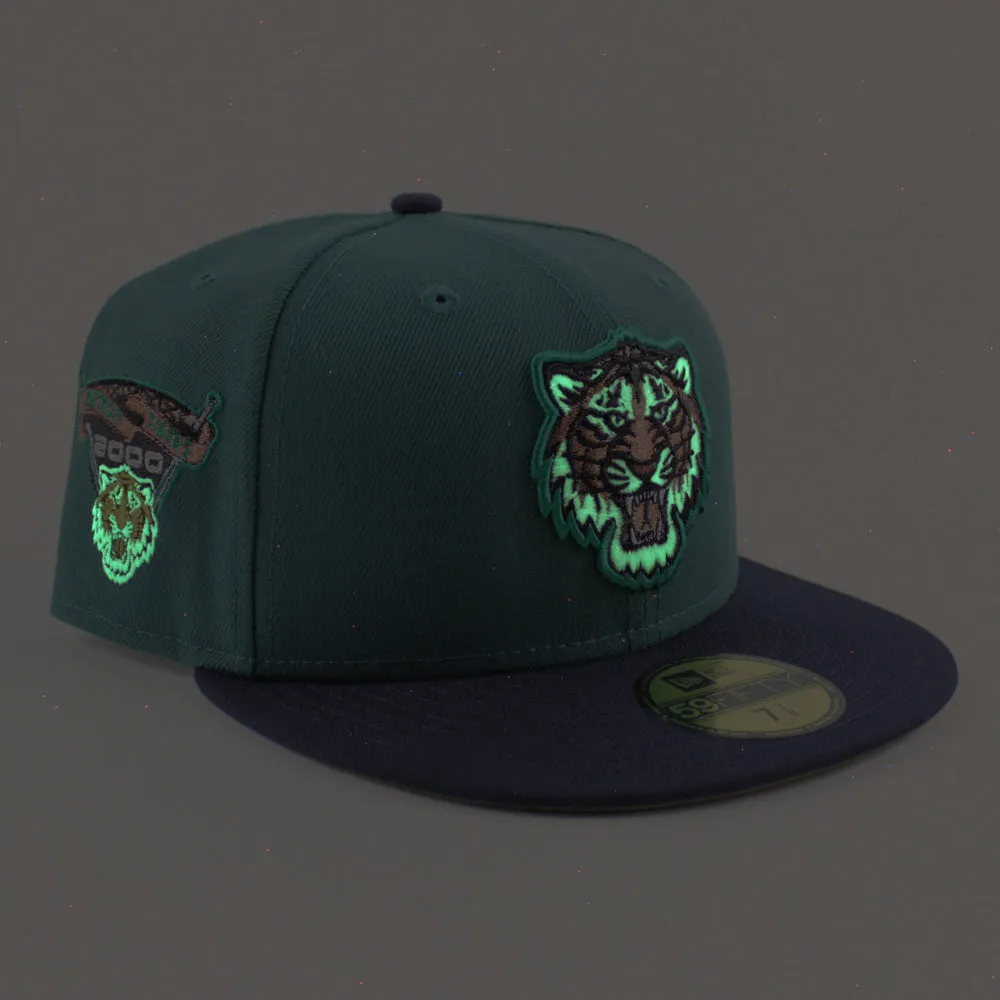 Detroit Tigers 2000 TIGER STADIUM New Era 59Fifty Fitted Hat (Glow in the Dark Needle Green Navy Khaki Under Brim)