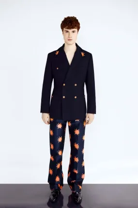 Double-breasted Jacket, Pink Stars Trousers Two Piece Suit