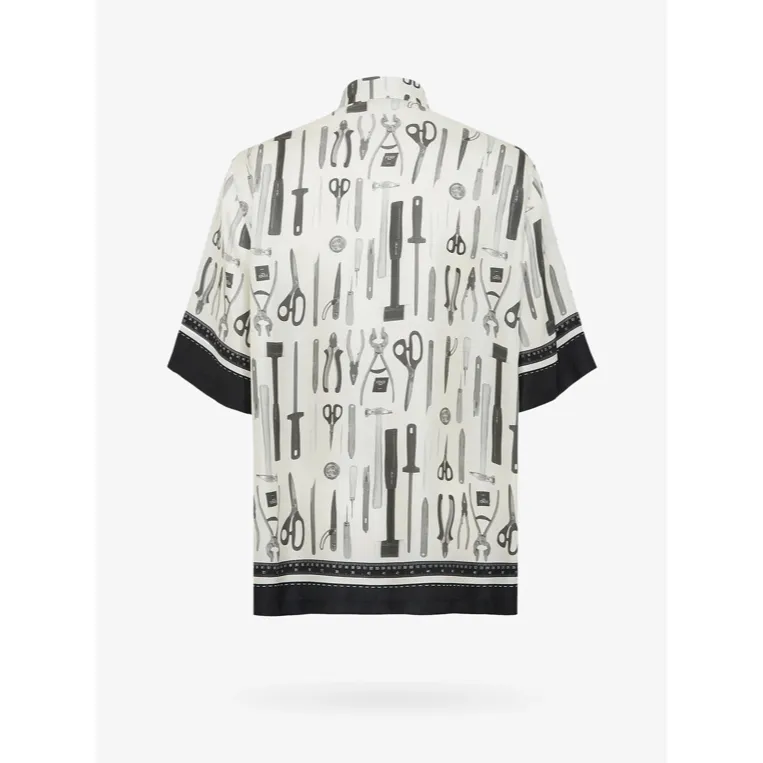 FENDI  |Silk Short Sleeves Oversized Logo Luxury Shirts