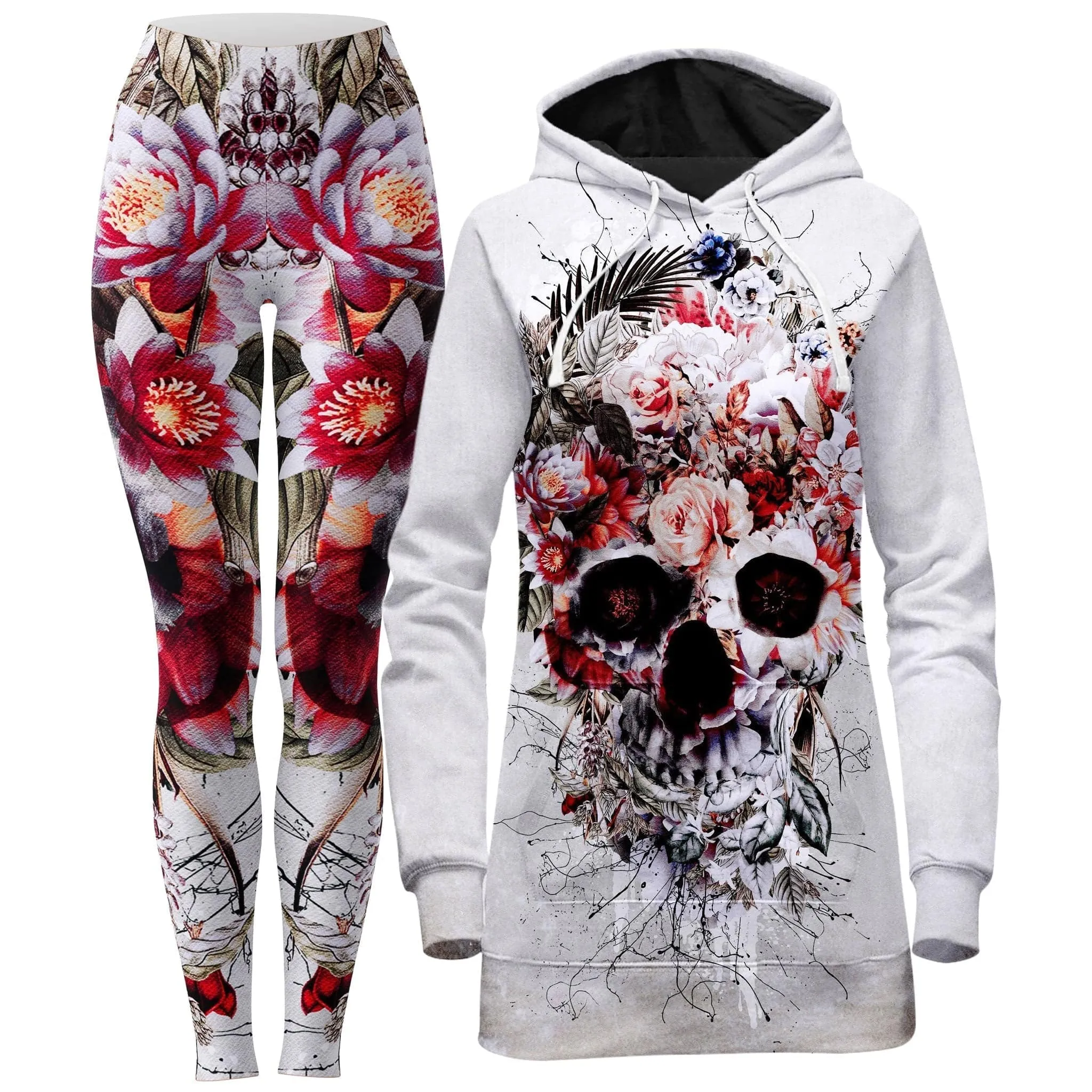 Floral Skull Hoodie Dress and Leggings Combo