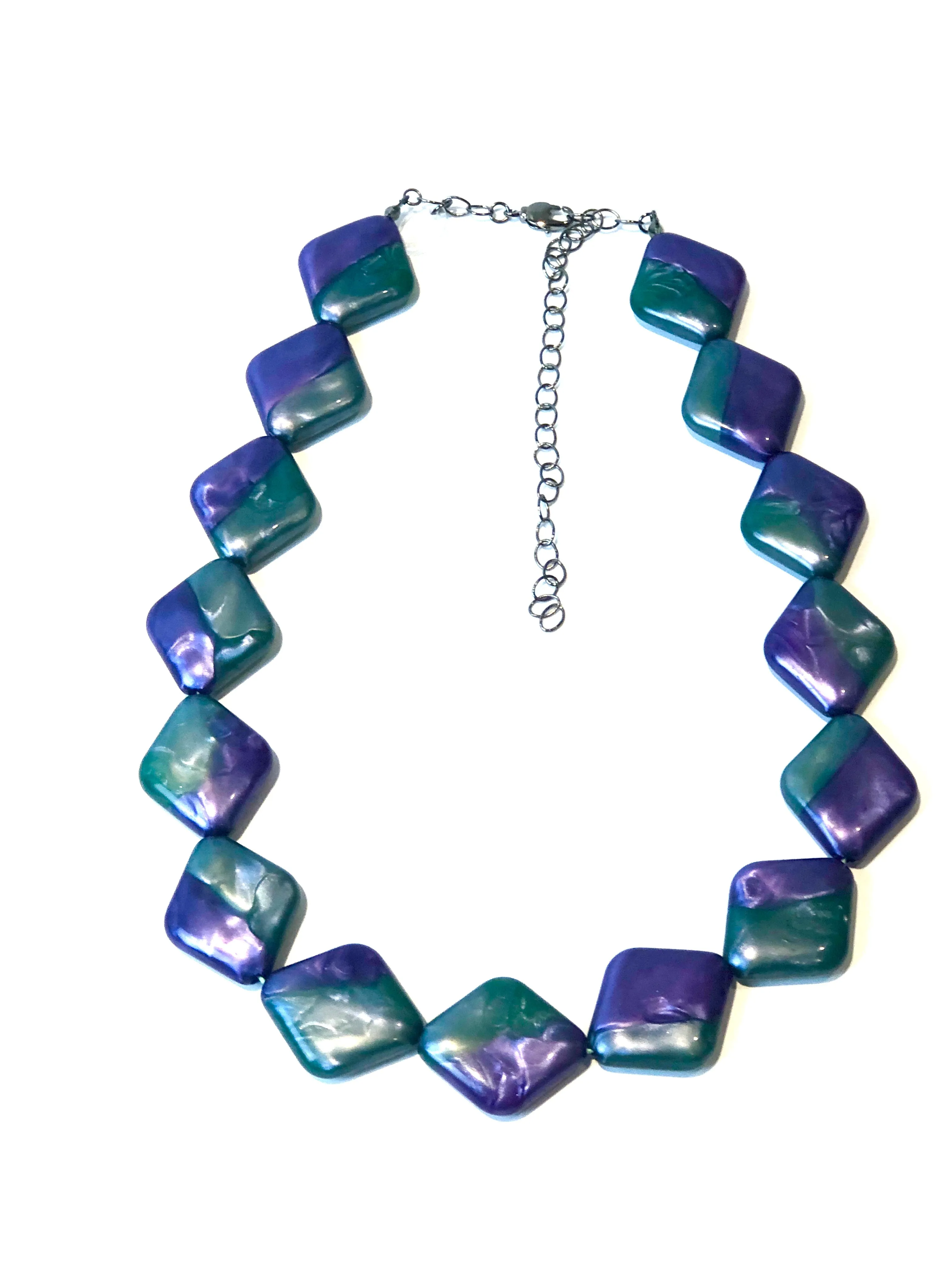 Green & Purple Marbled Aura Glow Diamante Marco Necklace