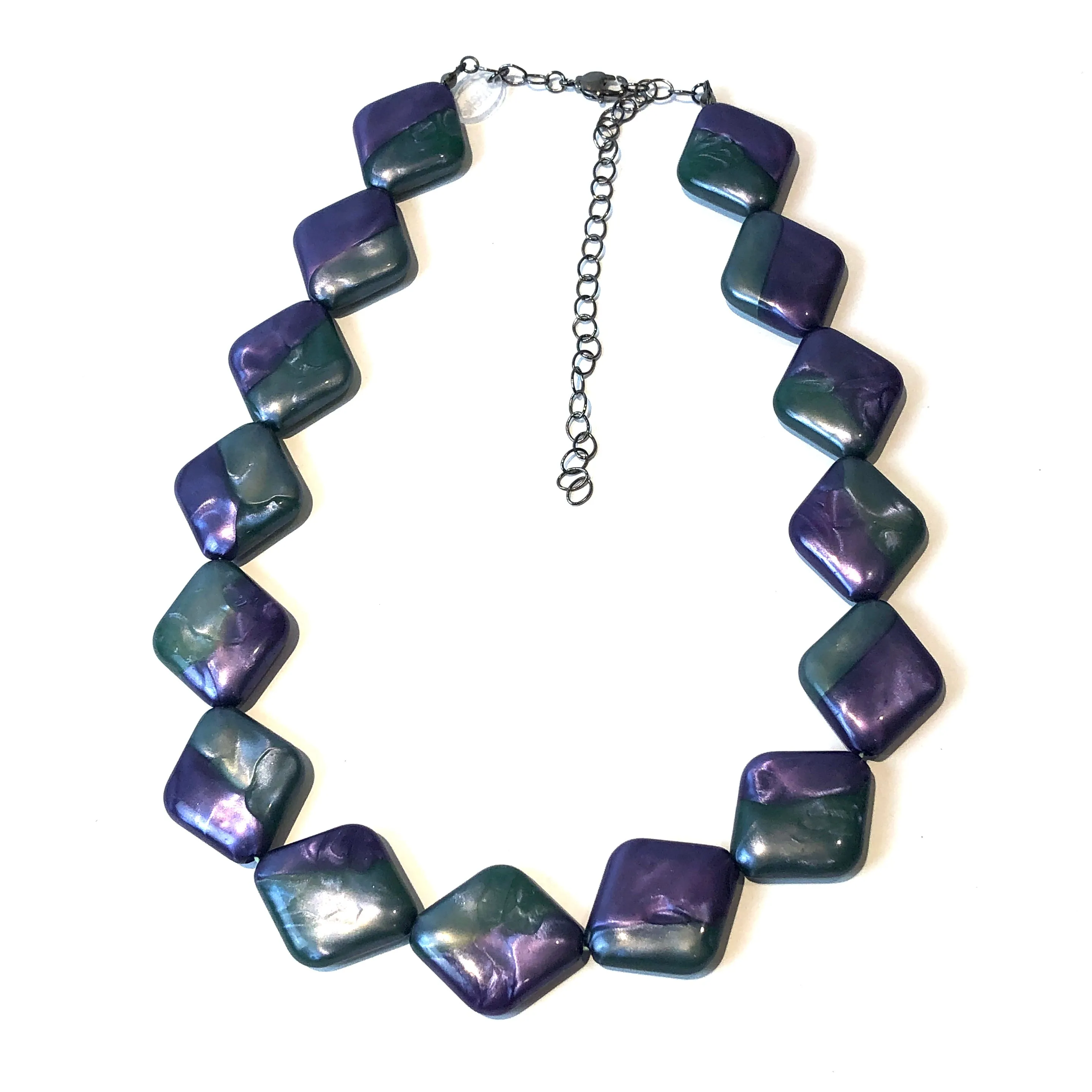 Green & Purple Marbled Aura Glow Diamante Marco Necklace