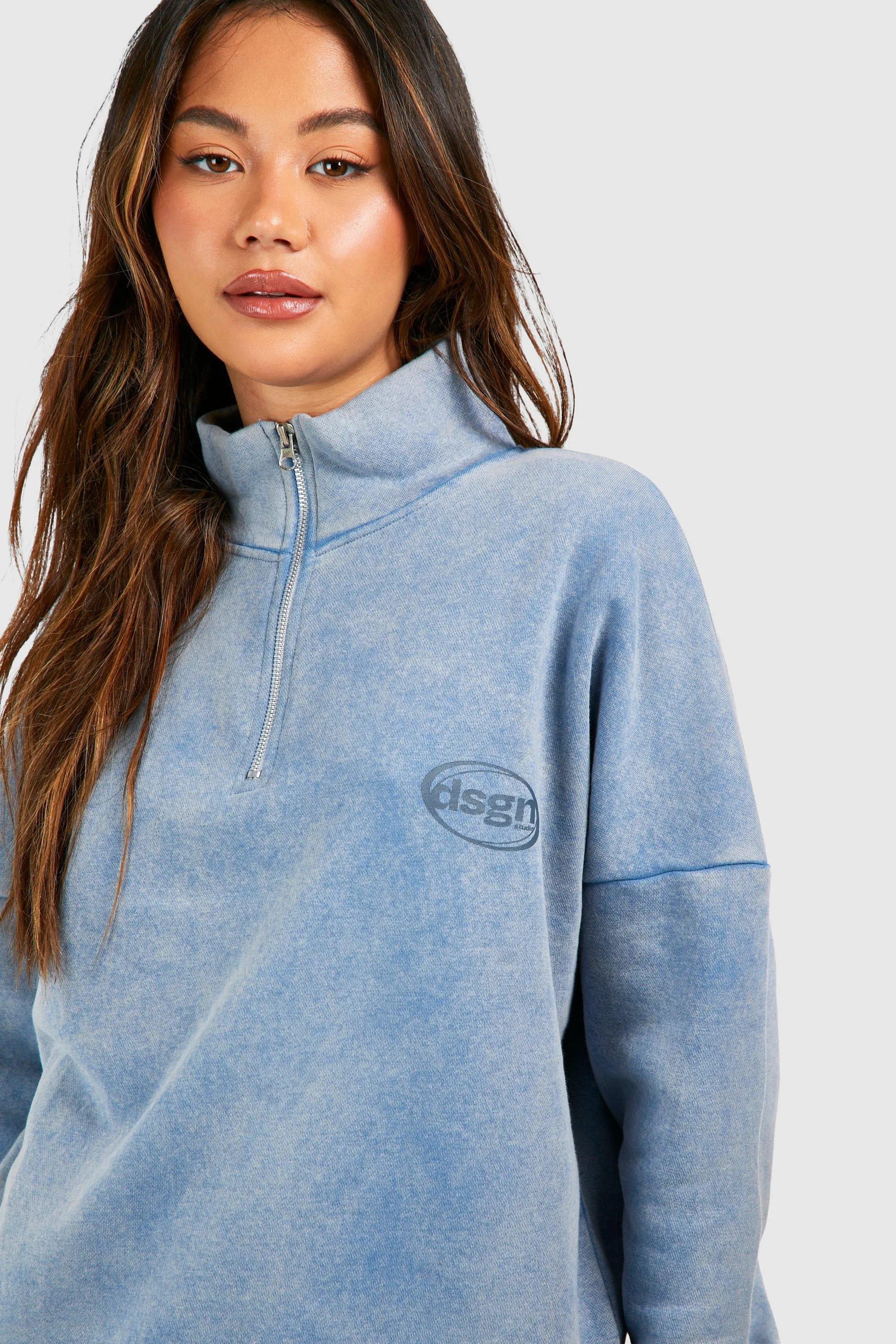 Hoodies & Sweatshirts | Dsgn Studio Washed Half Zip Oversized Sweatshirt | boohoo