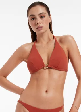 Isla Rib Halter Triangle Bikini Top - Russet