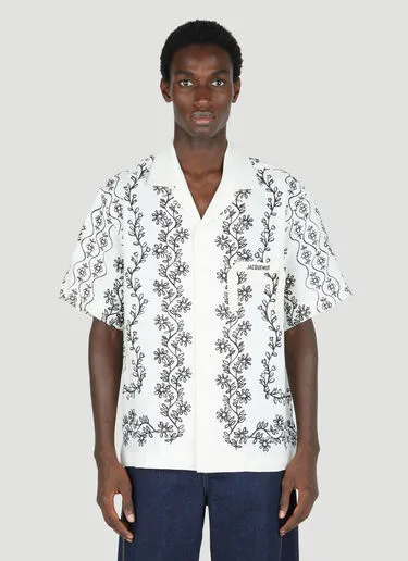 JACQUEMUS  |Flower Patterns Denim Linen Street Style Short Sleeves Logo