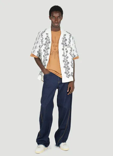 JACQUEMUS  |Flower Patterns Denim Linen Street Style Short Sleeves Logo