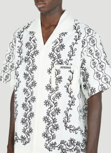 JACQUEMUS  |Flower Patterns Denim Linen Street Style Short Sleeves Logo