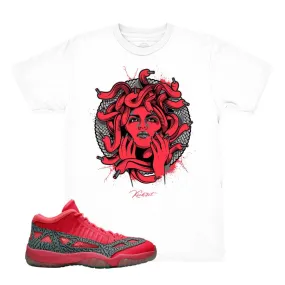 Jordan 11 IE Flash Crimson Medusa White Shirt