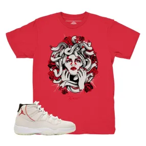 Jordan 11 Platinum Tint Medusa Red Shirt