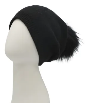 Knit Slouch Hat w/ Fur Pom