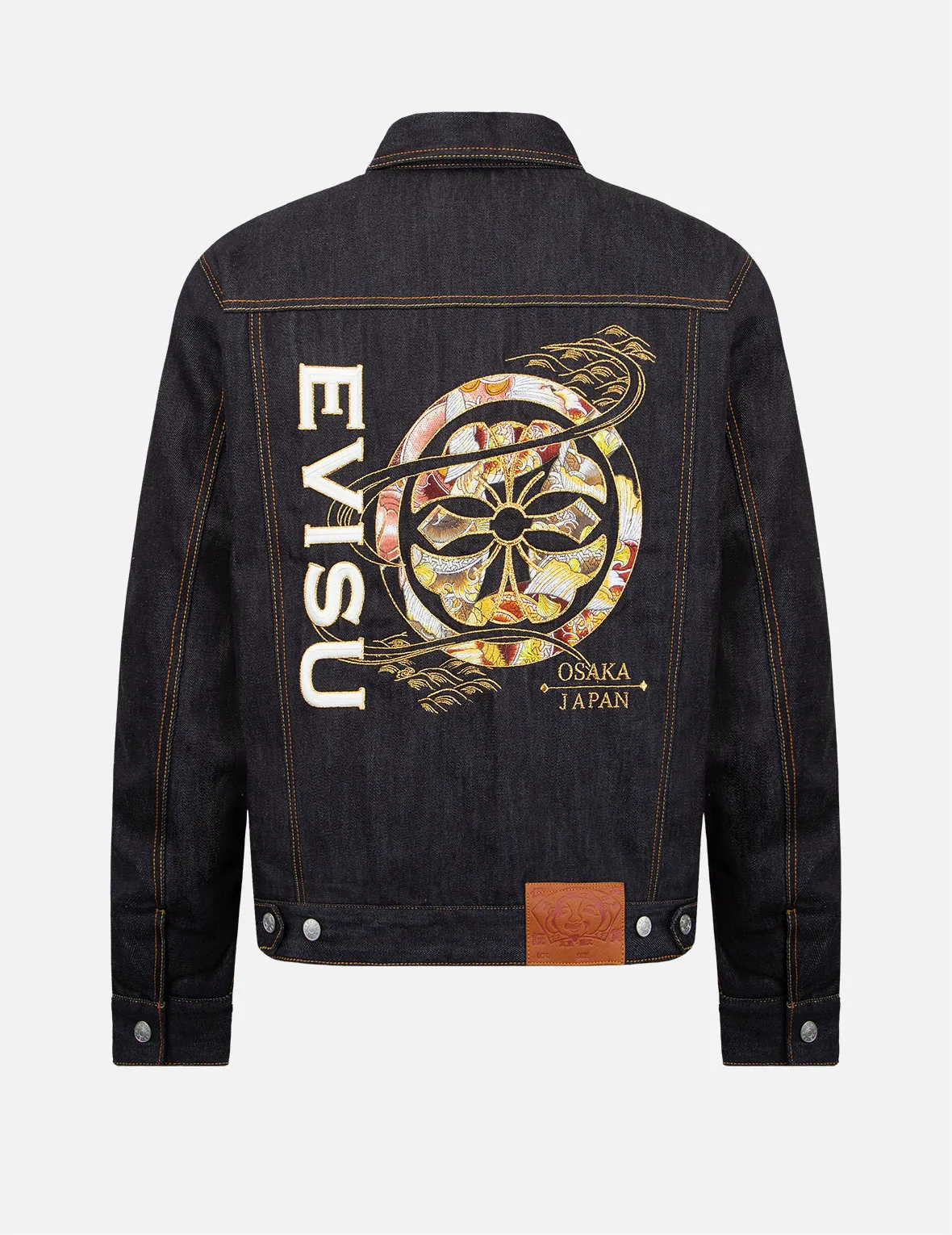 Koi-pattern Kamon and Logo Embroidery Denim Jacket