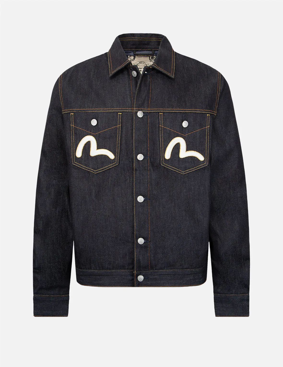 Koi-pattern Kamon and Logo Embroidery Denim Jacket